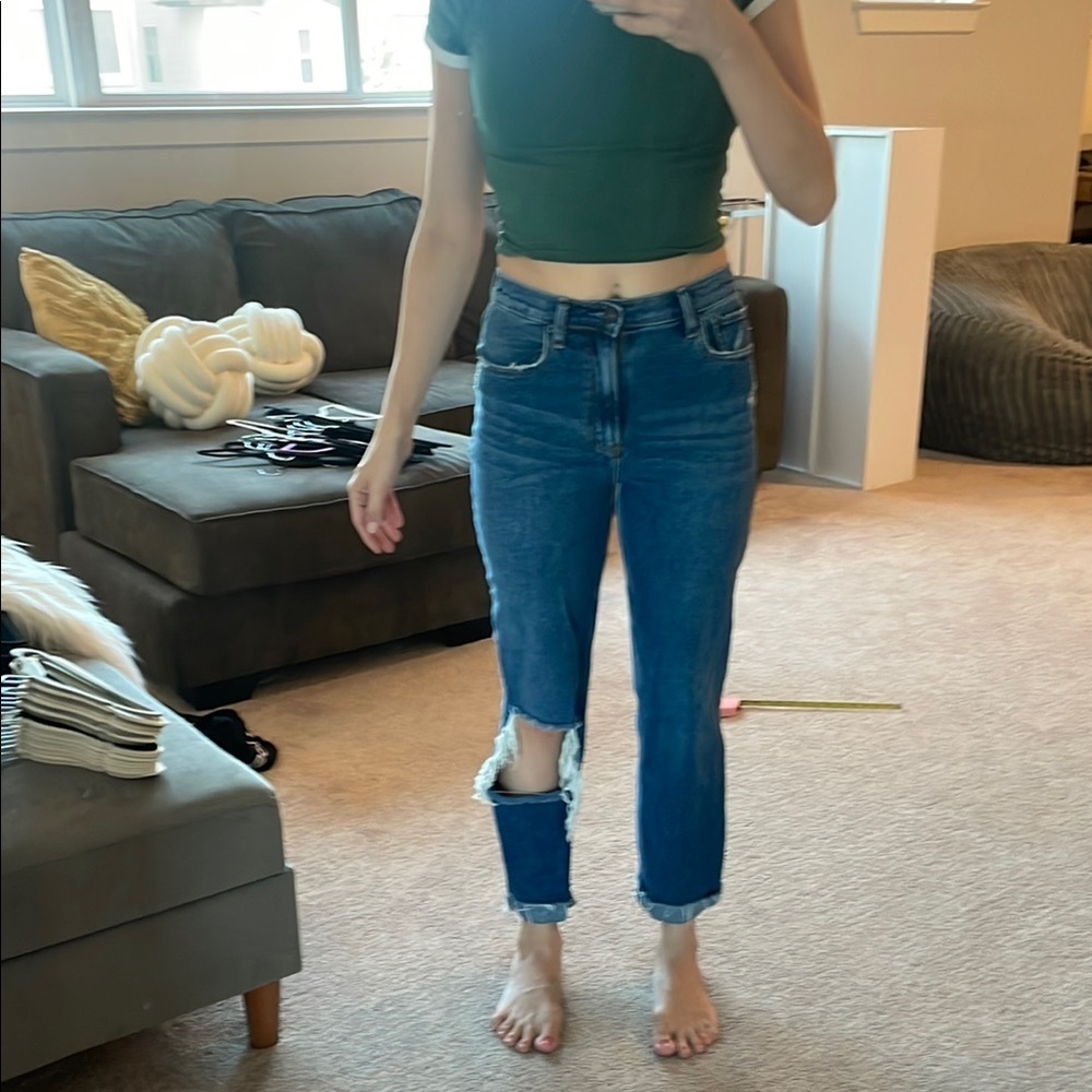 Abercrombie & Fitch Distressed Blue Cropped Jeans